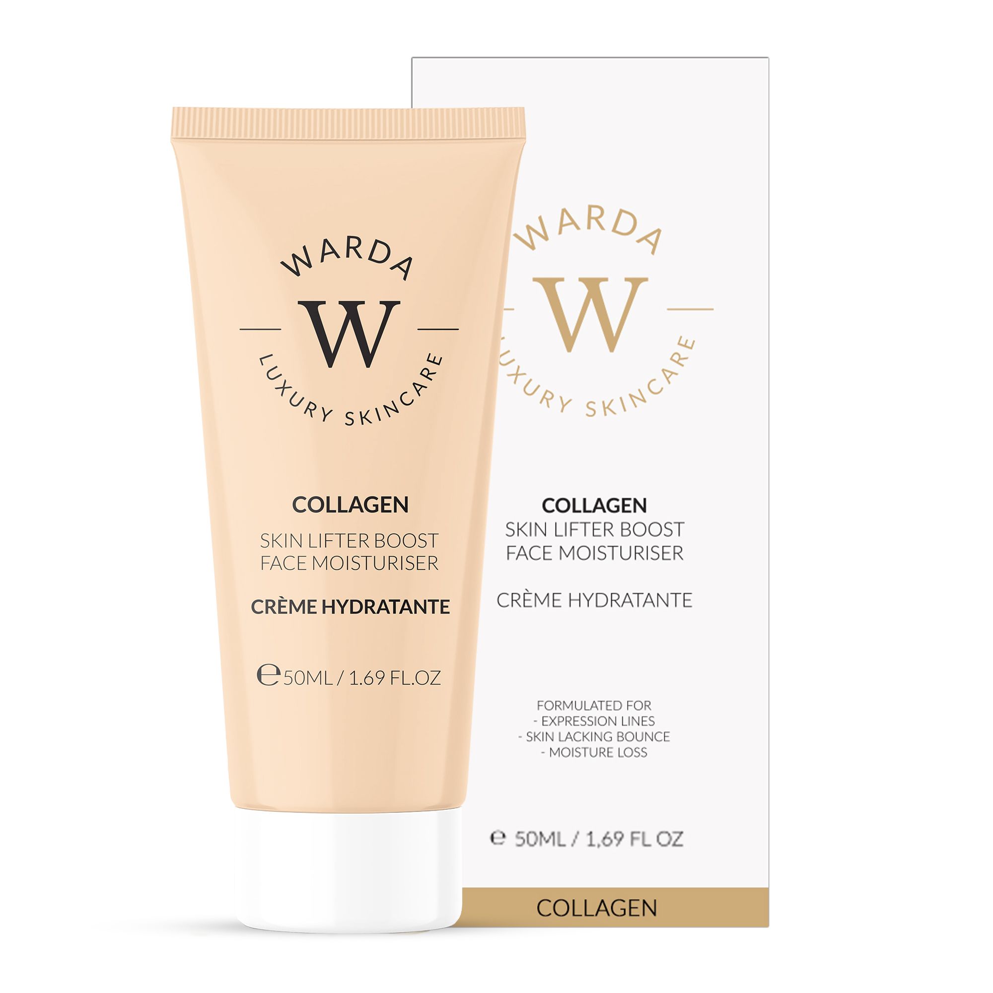 Warda Skincare gezichtscrème met collageen, 50ml.