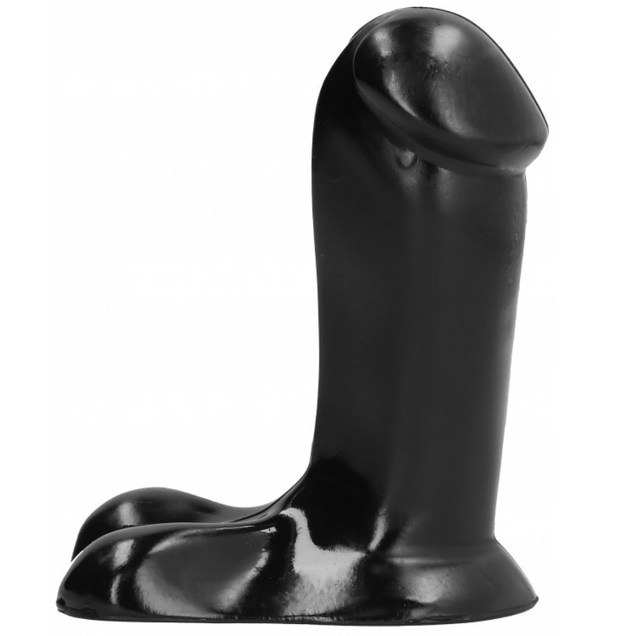 Modèle de pénis réaliste noir en matériau brillant avec une base large.