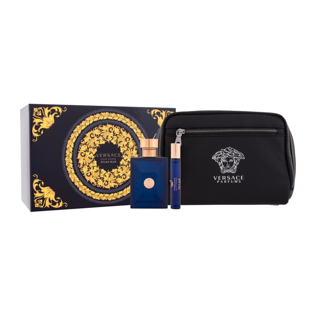 Coffret cadeau Versace Dylan Blue Pour Homme avec trousse de toilette, Eau de Toilette et vaporisateur de voyage.