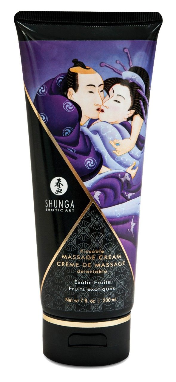 Tube de crème de massage Shunga avec art érotique et texte.