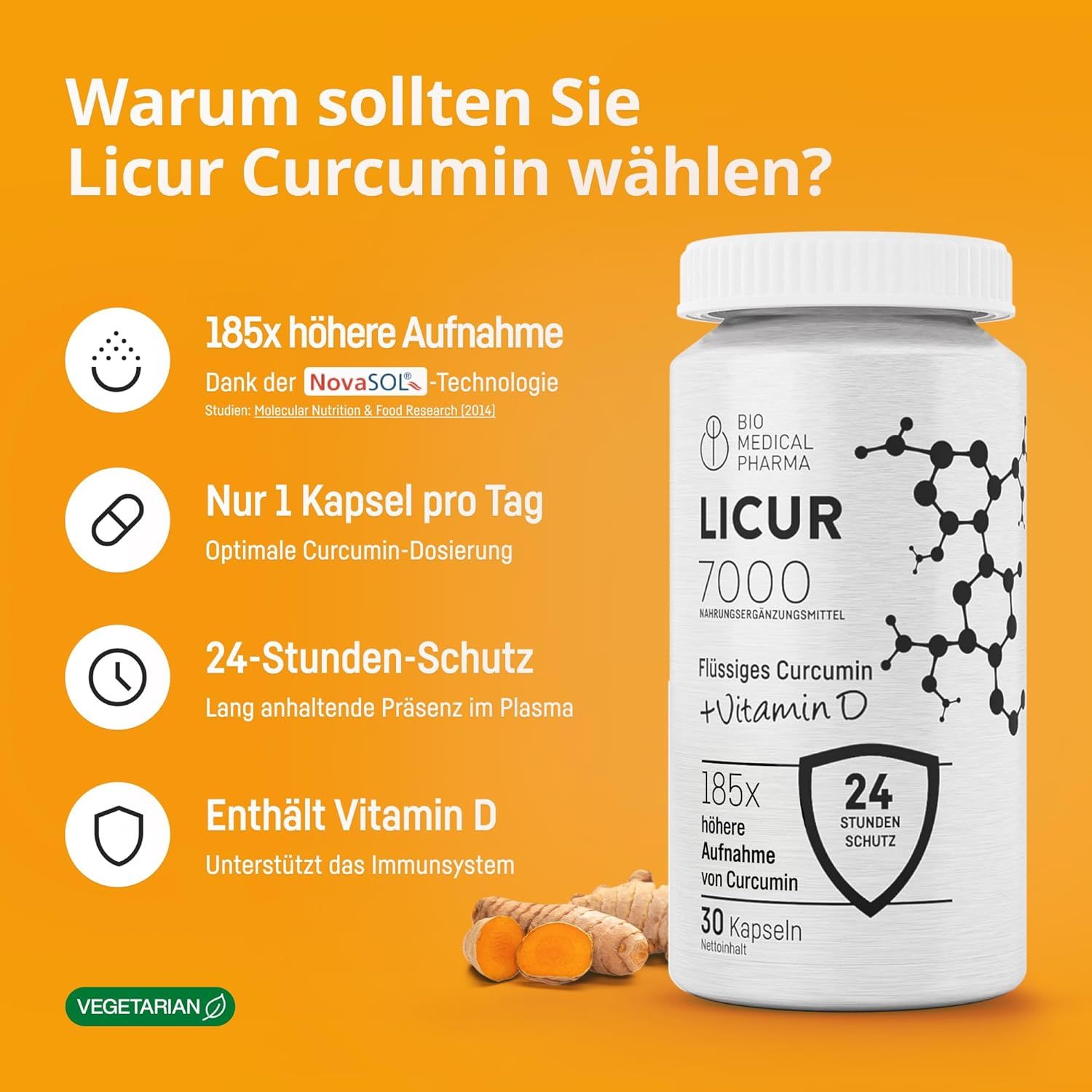 Flesje Bio Medical Pharma Licur 7000 Kurkuma met informatie.