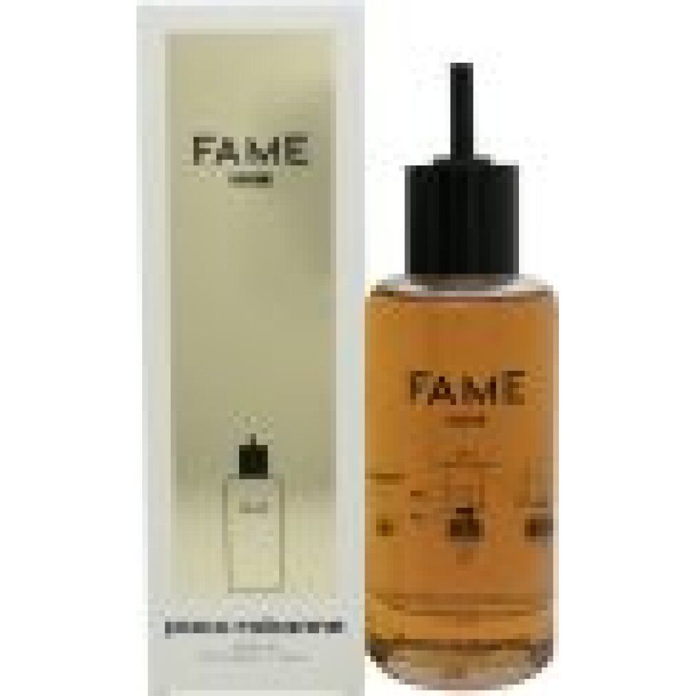 Flacon et emballage Rabanne Fame Parfum. Boîte dorée avec inscription "FAME PARFUM".