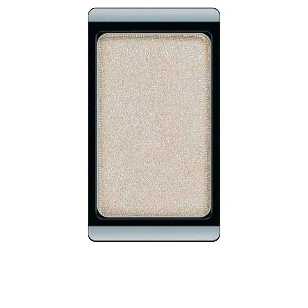 Oogschaduw Pearlfarben, rechthoekig, lichtbeige met zilveren glans, in zwarte en zilveren behuizing.