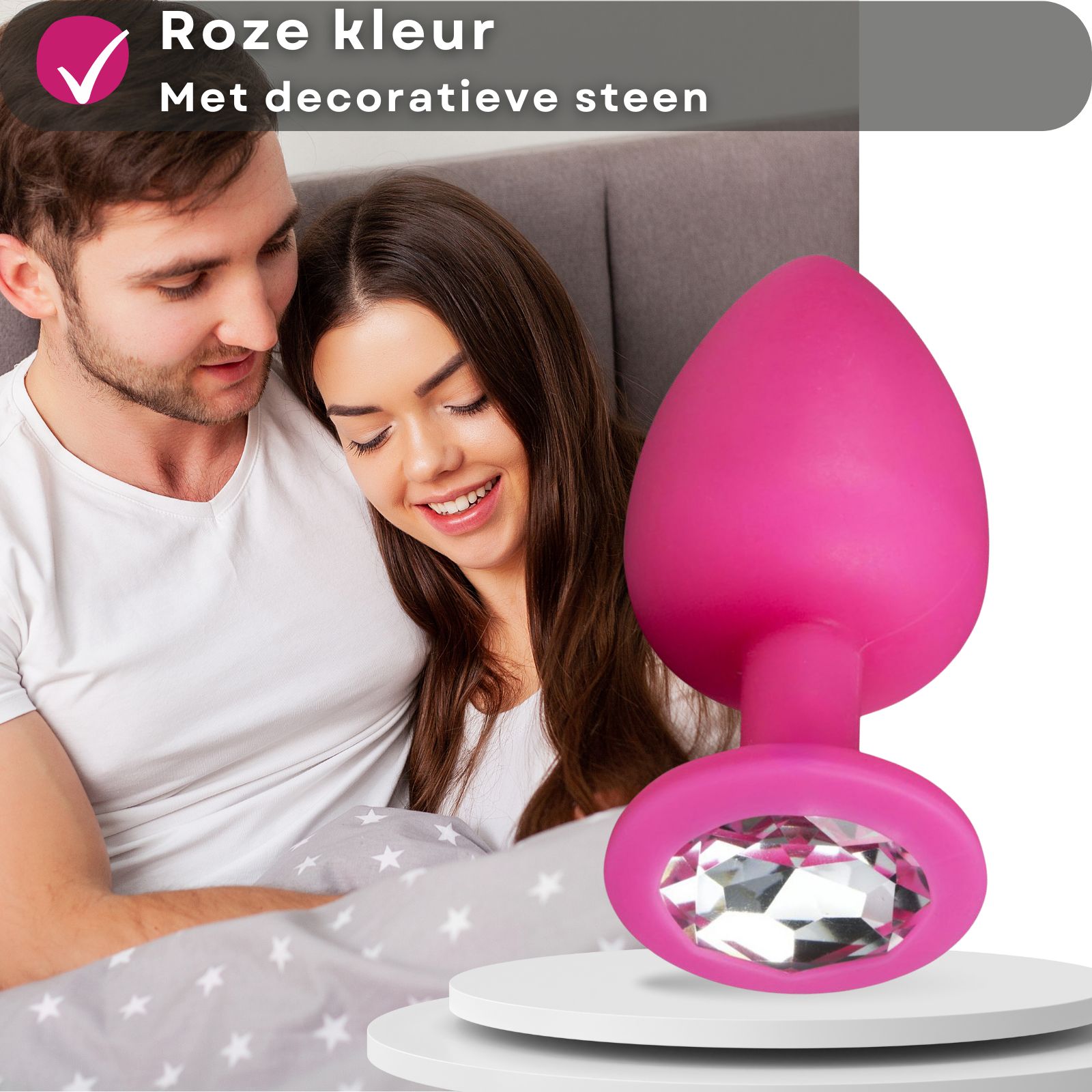 Easytoys - Anale plug van roze siliconen met decoratieve steen - SET