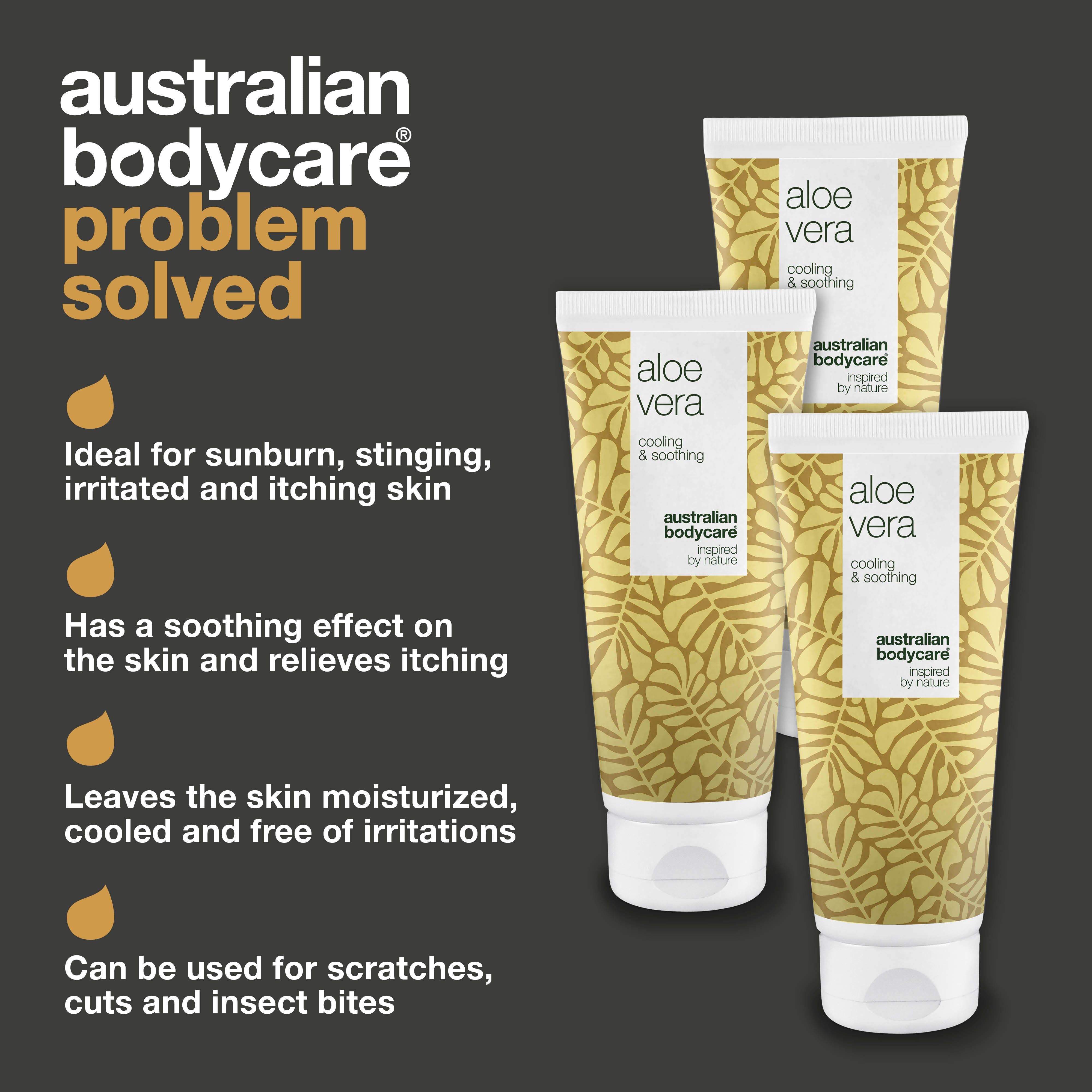 Gel Australian Bodycare Aloe Vera. Idéal pour les coups de soleil, peau irritée. Effet apaisant. 3 tubes.