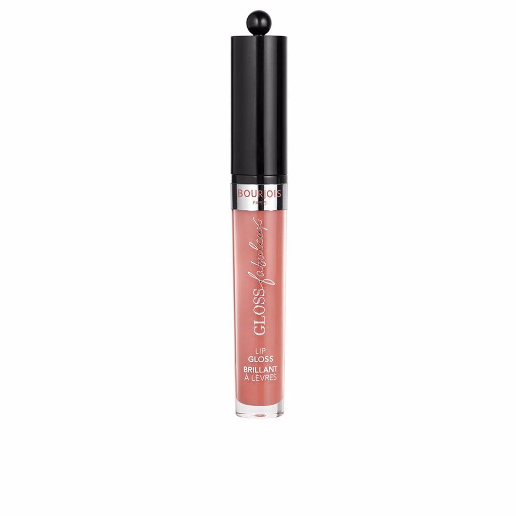Lipgloss met zwarte dop en bol. Opschrift 'Gloss fabuleux' en 'brillant à lèvres'.