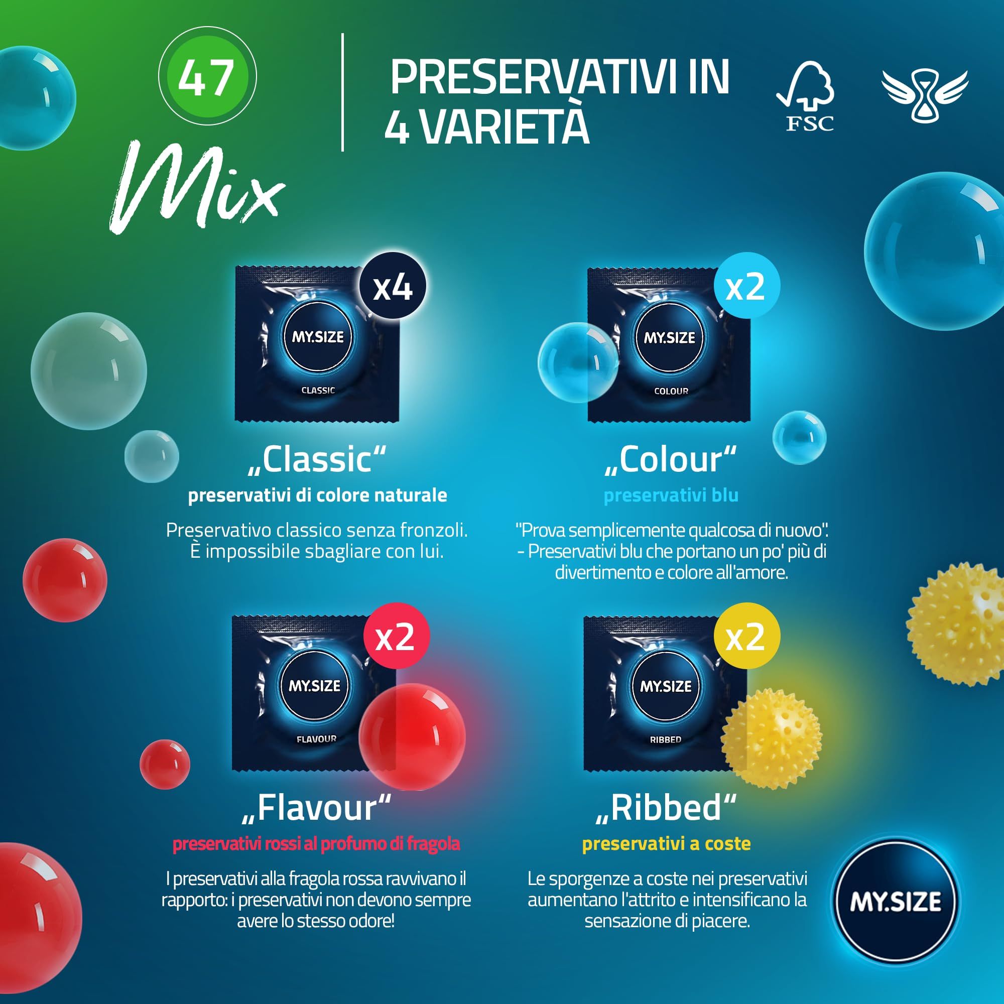 My.Size Classic 47mm Mix: 4 gammes - Classic, Colour, Flavour, Ribbed.