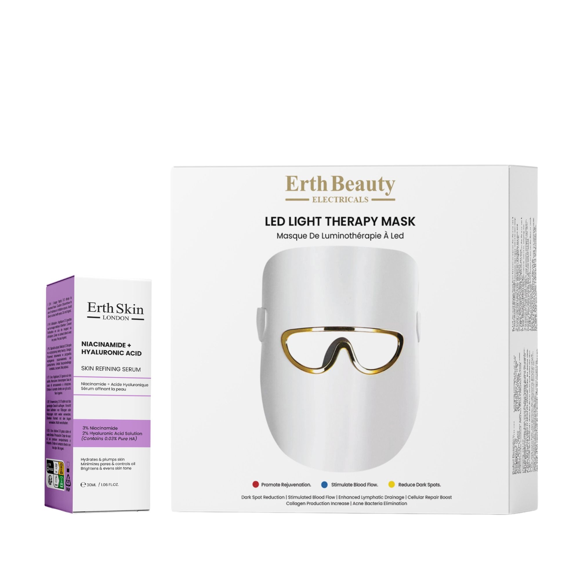 ErthSkin London Masque LED Blanc Duo Niacinamide Acide Hyaluronique