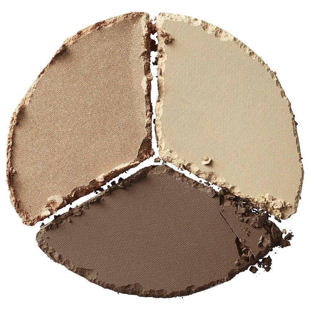Palette met drie tinten: beige, lichtbruin en donkerbruin. De kleuren zijn in een driehoekig patroon gerangschikt.