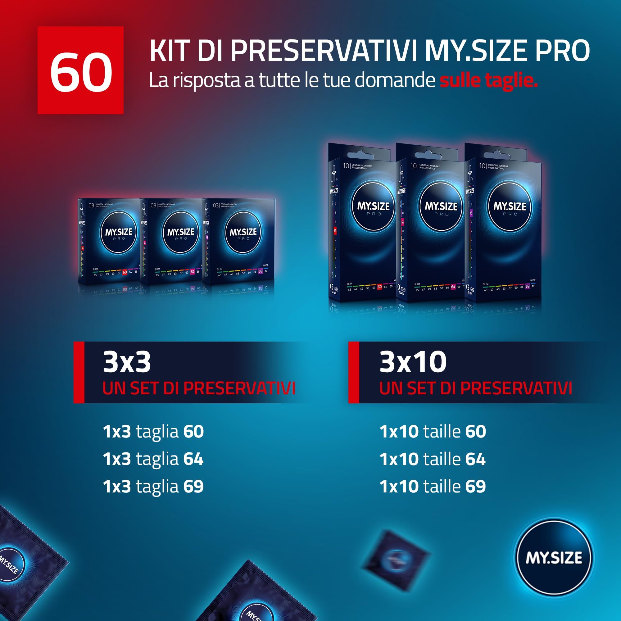 MY.SIZE PRO ELITE condooms, maat 60mm. Doos van 80 stuks en individuele verpakkingen.