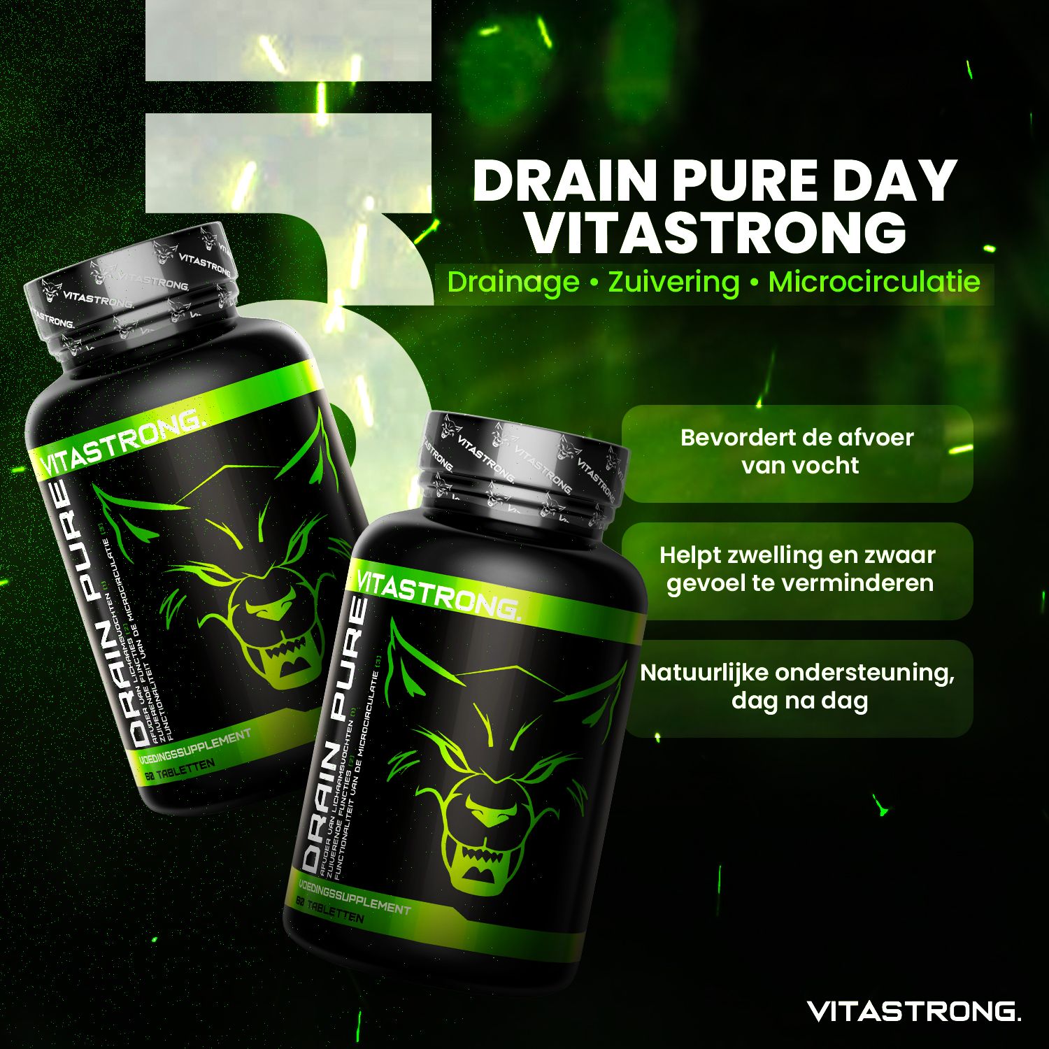 Vitastrong Drainpure & Drainpure Night – Drainerend Supplement Dag & Nacht tegen Vochtretentie