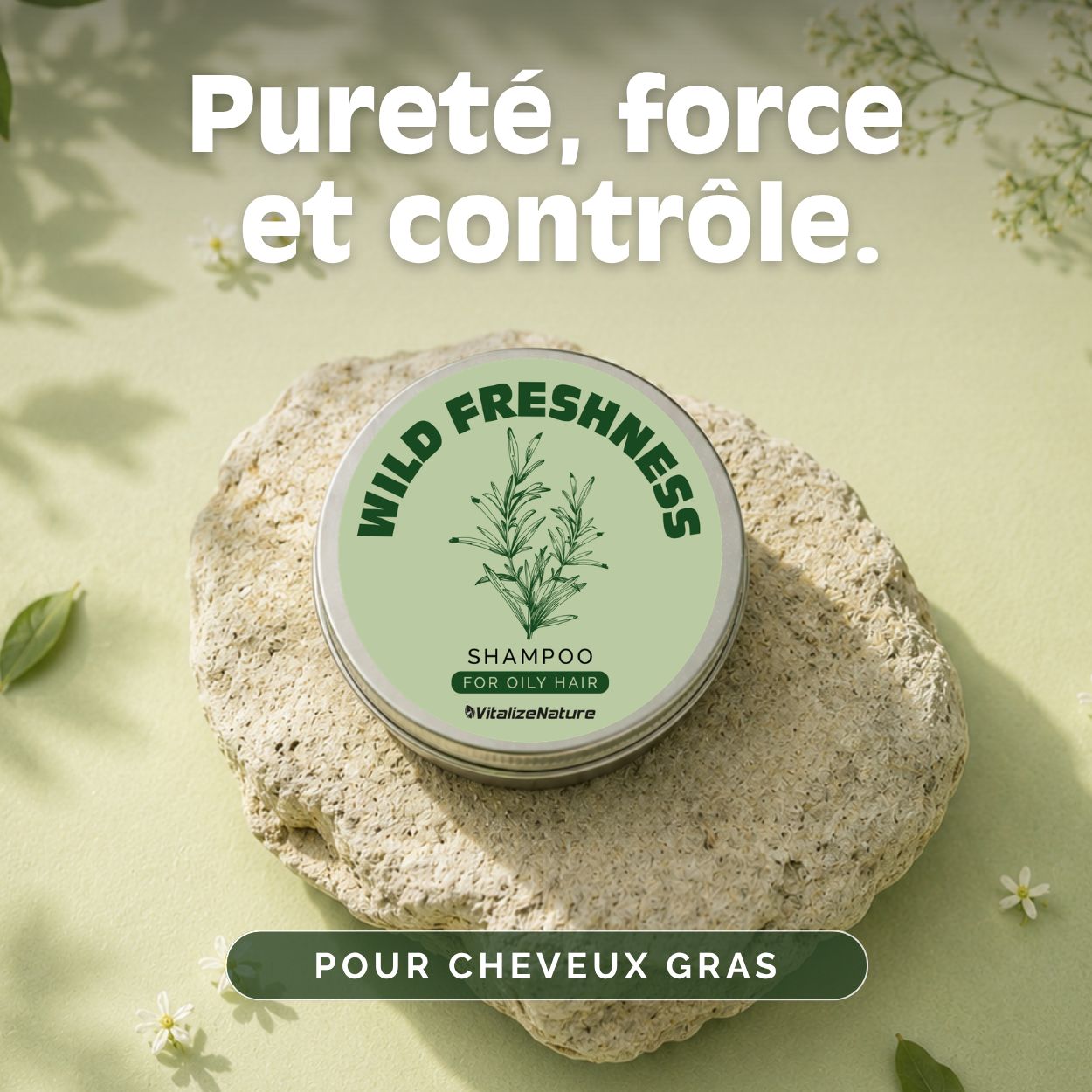 VitalizeNature Wild Freshness Barre de Shampooing – Ortie & Romarin pour Cheveux Gras