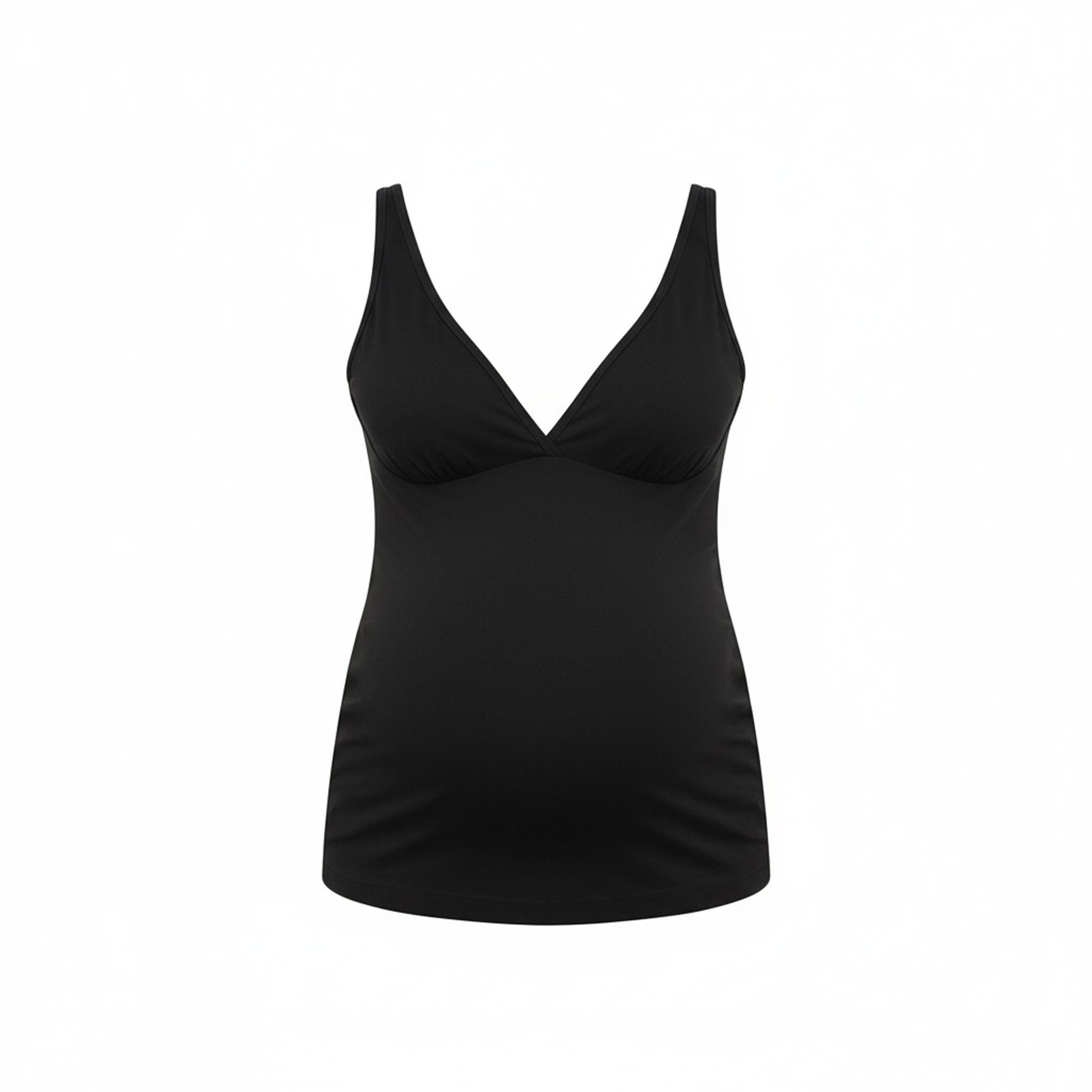 Zwarte bamboe voedings-top met V-hals. Tanktop voor zwangerschap en borstvoeding.