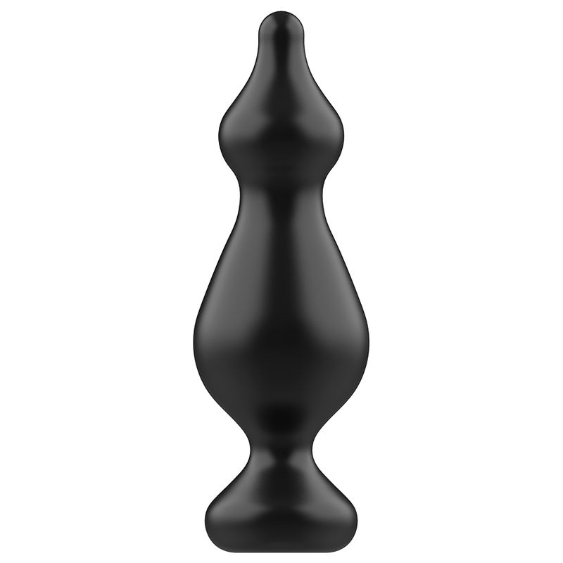 Plug anal noir flexible en TPR, 13,6 cm de long, avec une base large et une extrémité effilée.