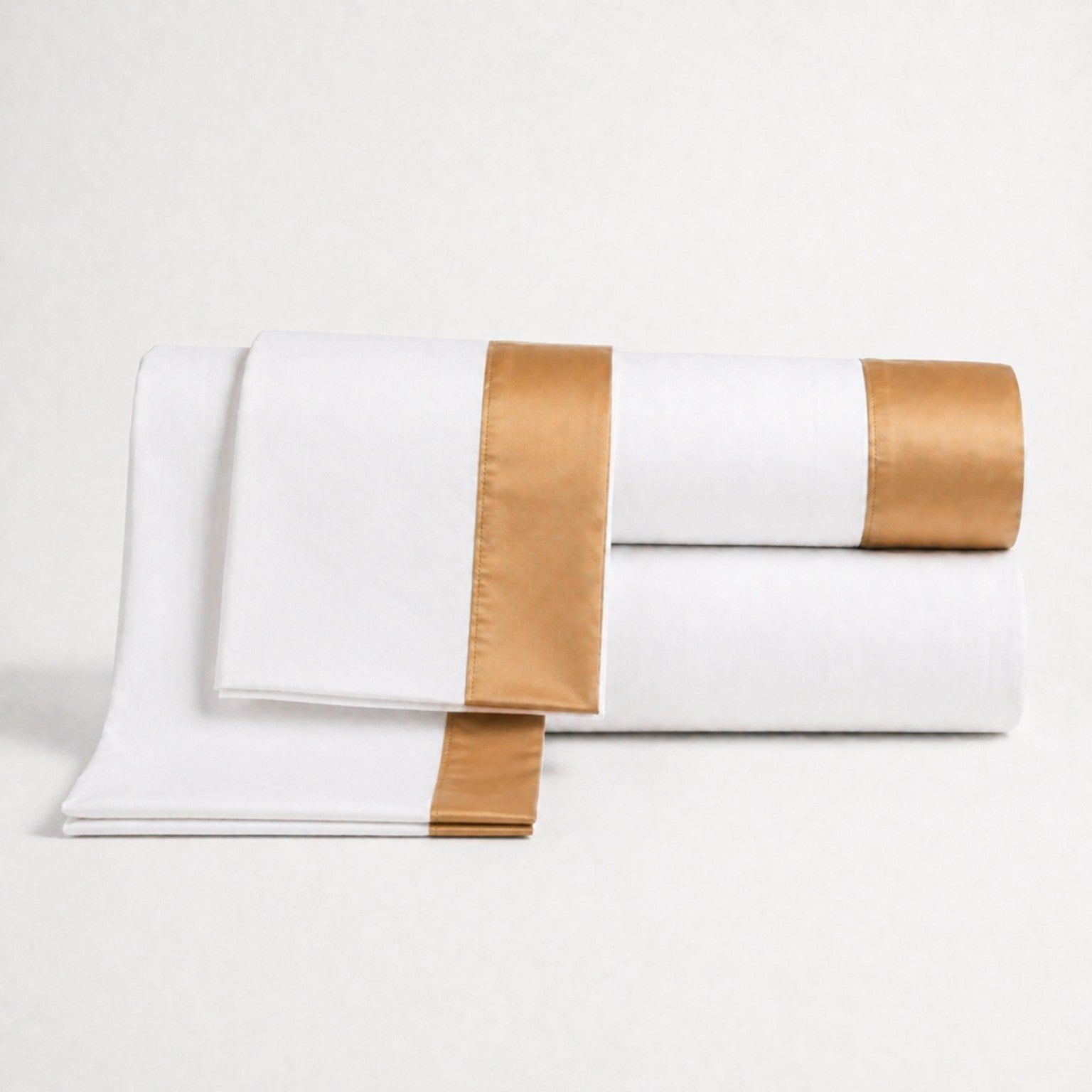 The White Stone Lakenset Eenpersoons 100% Katoen met Decoratieve Satijnen Rand Beige