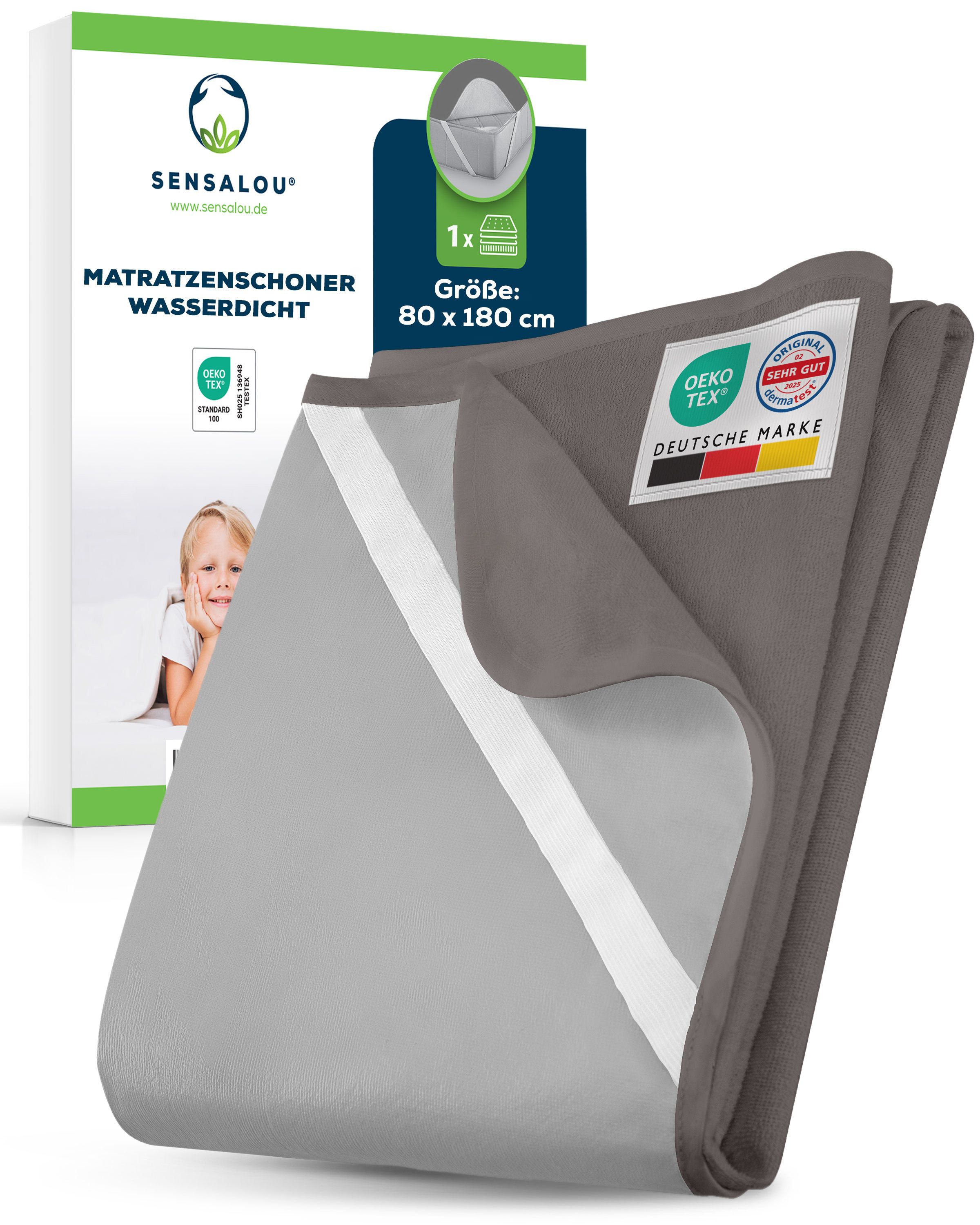 Sensalou protège-matelas d’incontinence 80 x 180 en gris