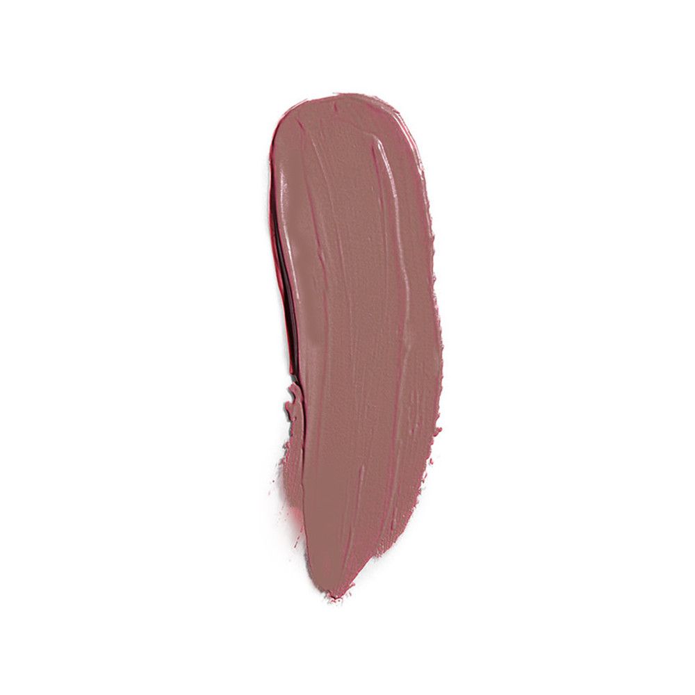 Échantillon de gloss rose-brun. Trace de couleur sur fond blanc. Texture visible.
