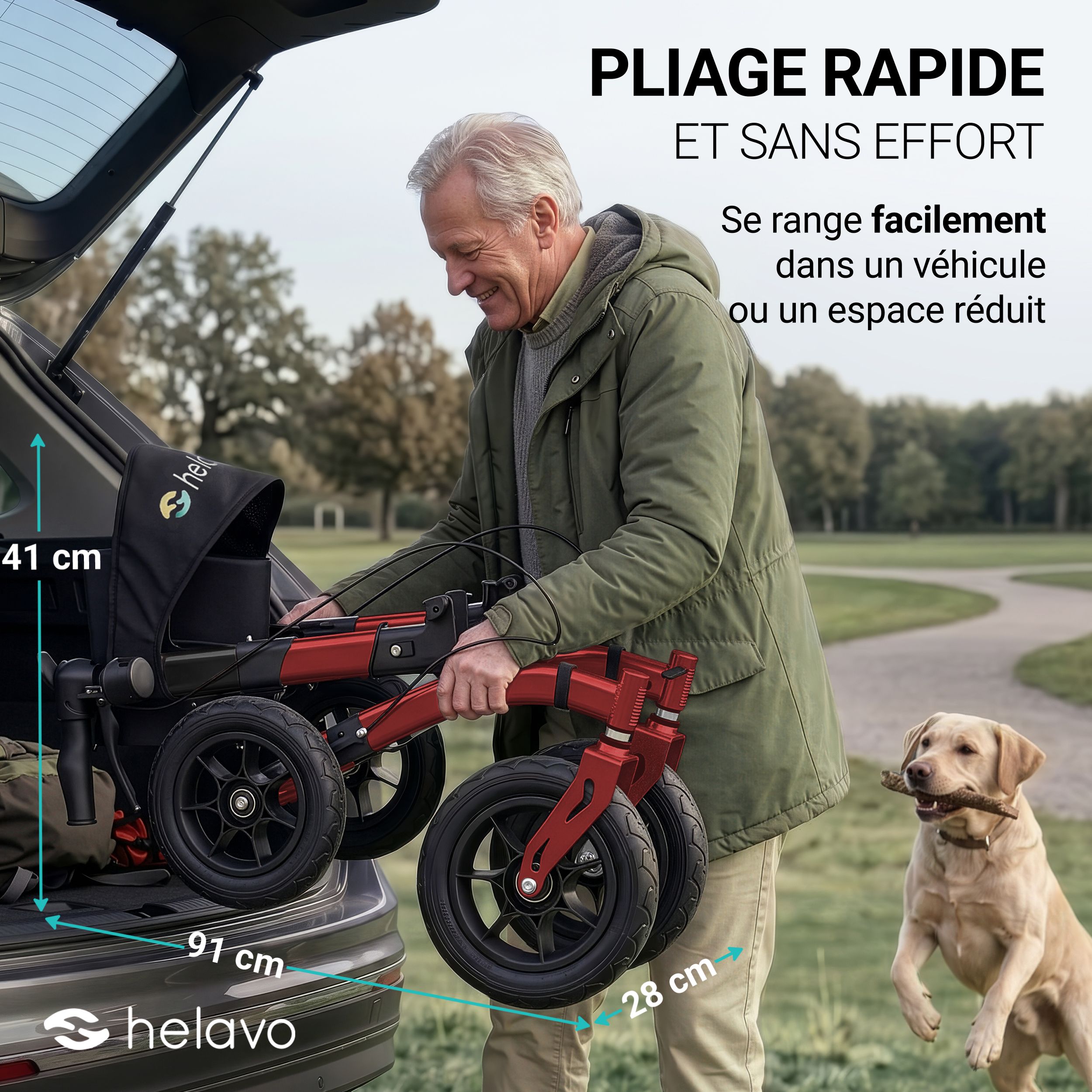 Helavo Déambulateur d'extérieur avec roues en caoutchouc plein et siege pliable 9,5kg