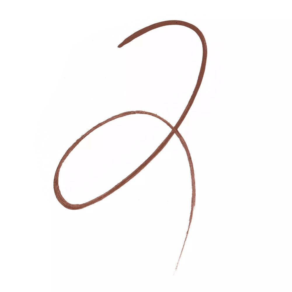 Trait d'eyeliner brun sur fond blanc. Ligne incurvée.