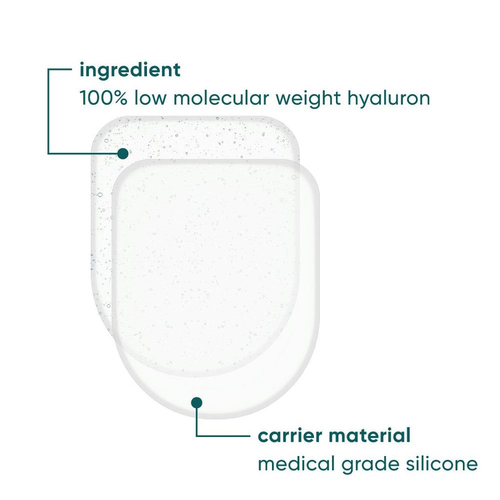 Twee transparante handpads. Opschrift: 100% hyaluron, medische siliconen.