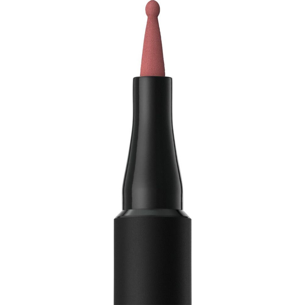 Een smalle, puntige roze applicator met een ronde punt, op een zwarte handgreep.