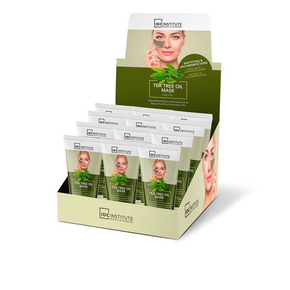 Displaydoos met 12 IDC INSTITUTE Tea Tree Oil Peel-Off Maskers.