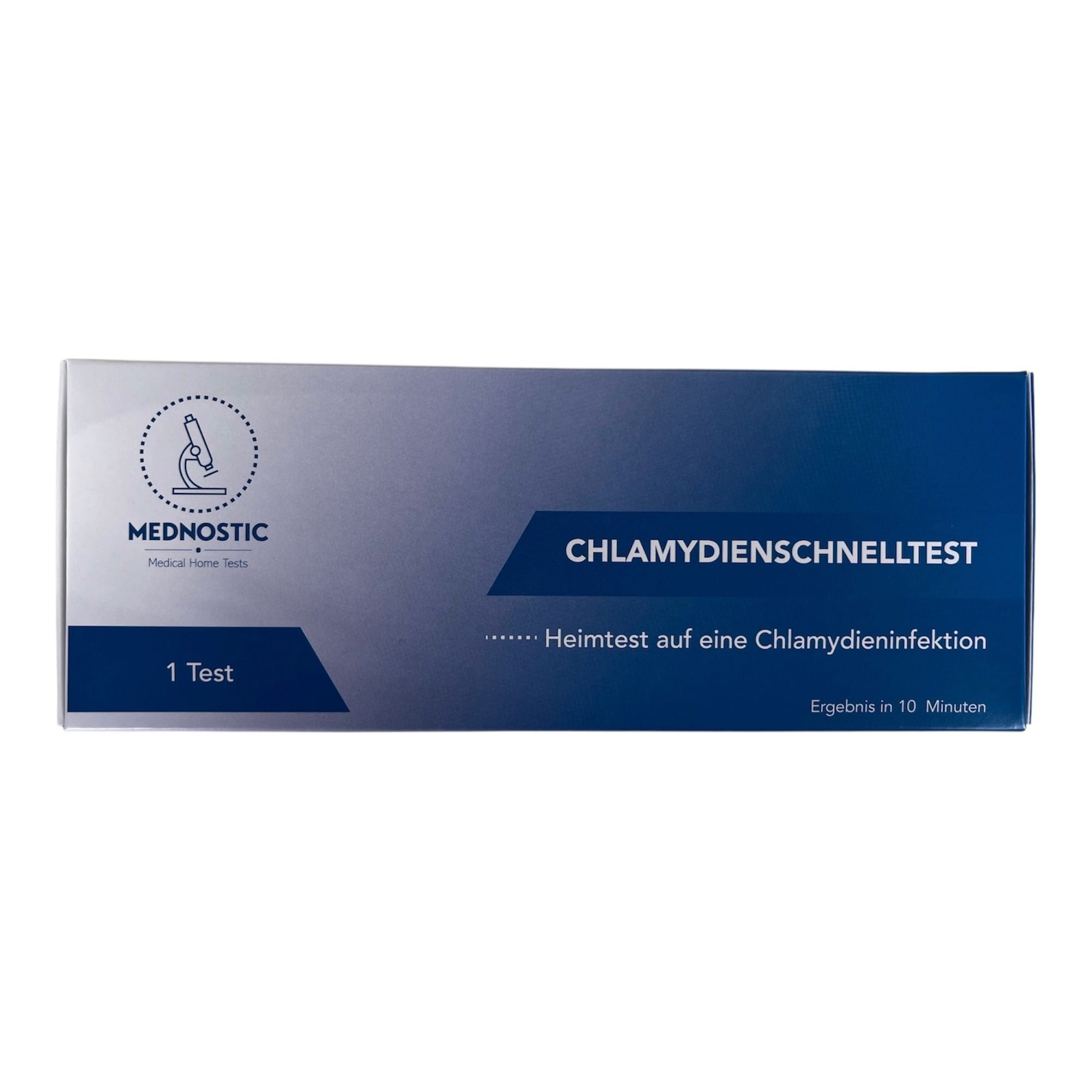 Mednostic Chlamydia Test Rapide : emballage avec symbole microscope et marquage CE.