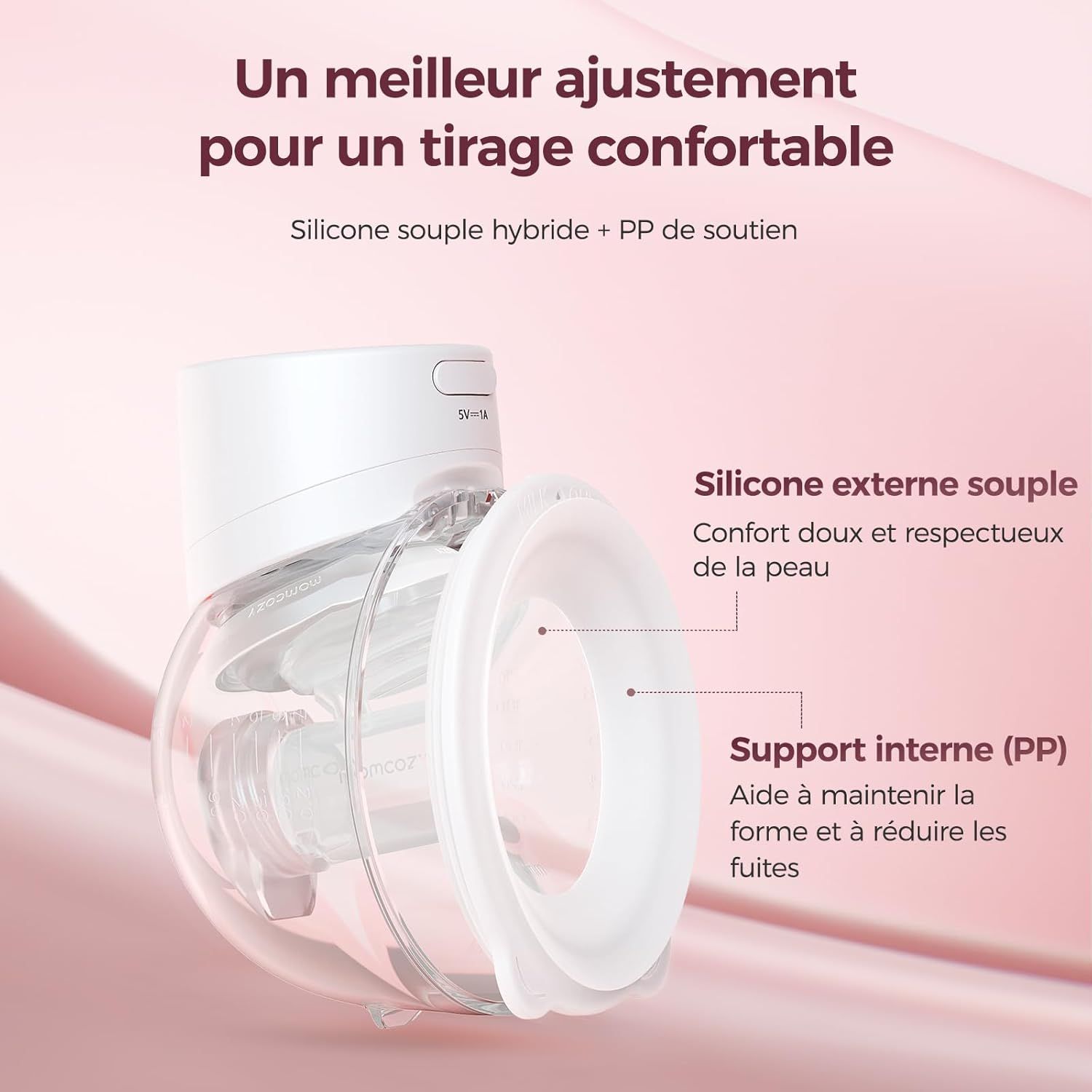Composant de tire-lait en plastique transparent et silicone blanc.