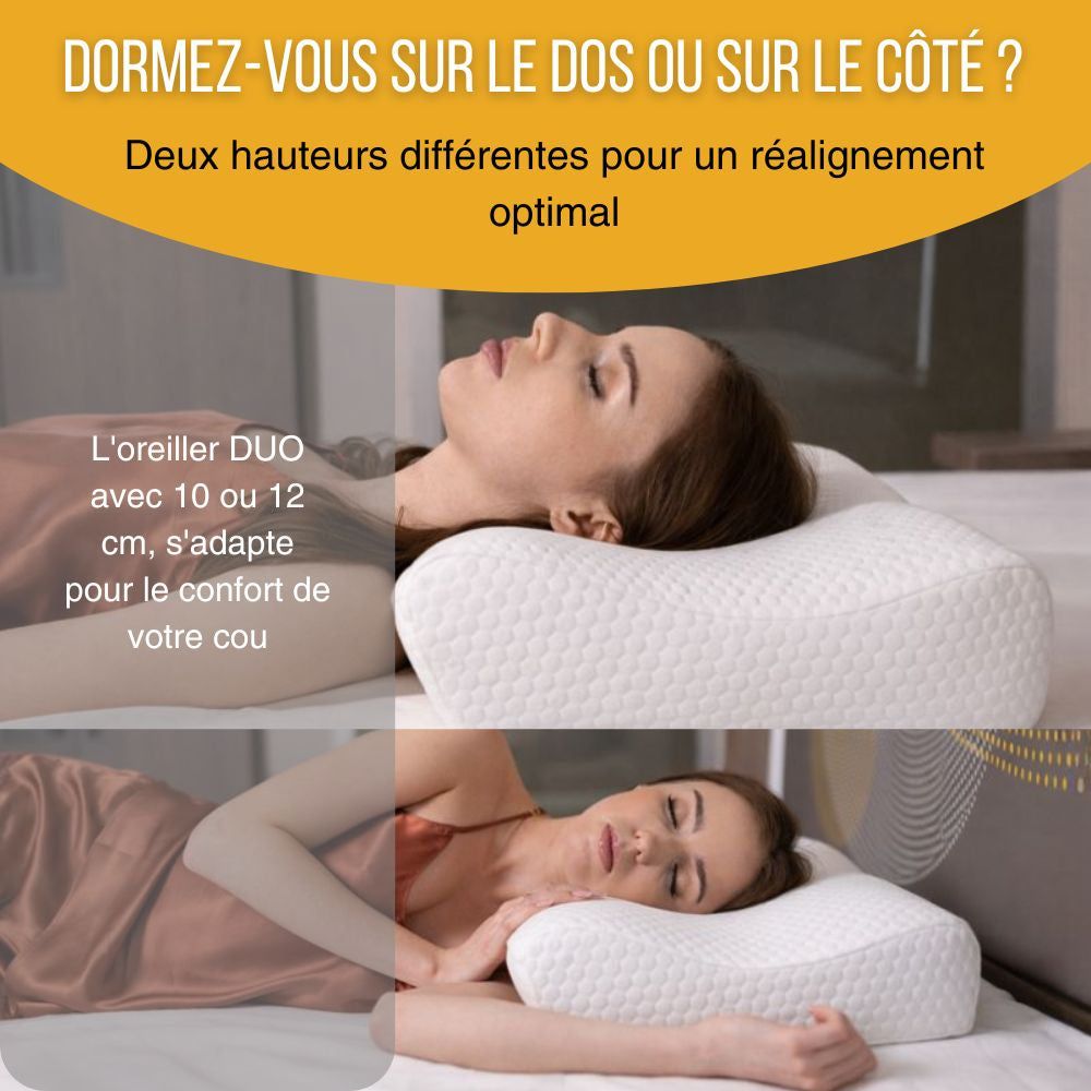 Oreiller ergonomique. Femme dormant. Anti-ronflement. Prévention de l'insomnie. Oreiller blanc.
