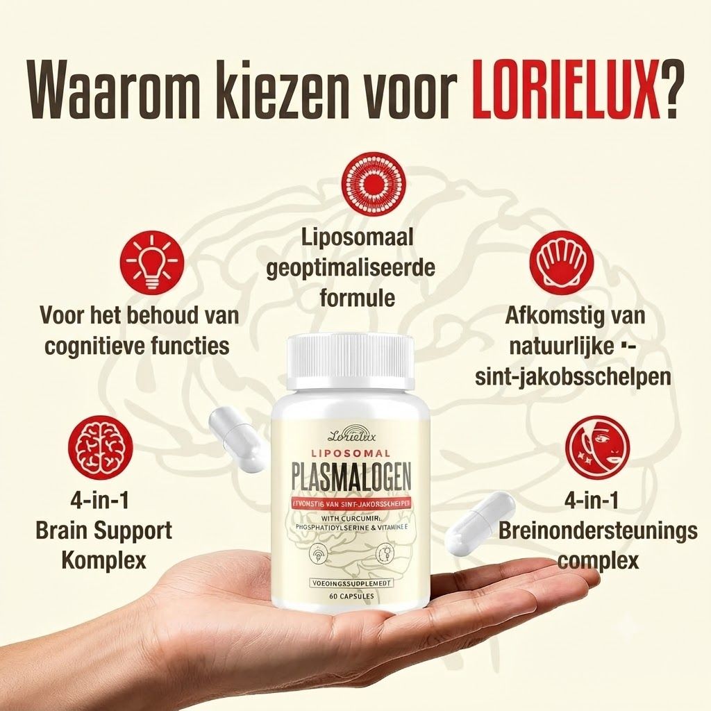 Fles Lorielux Plasmalogen, 60 capsules, geoptimaliseerde formule voor hersenondersteuning.