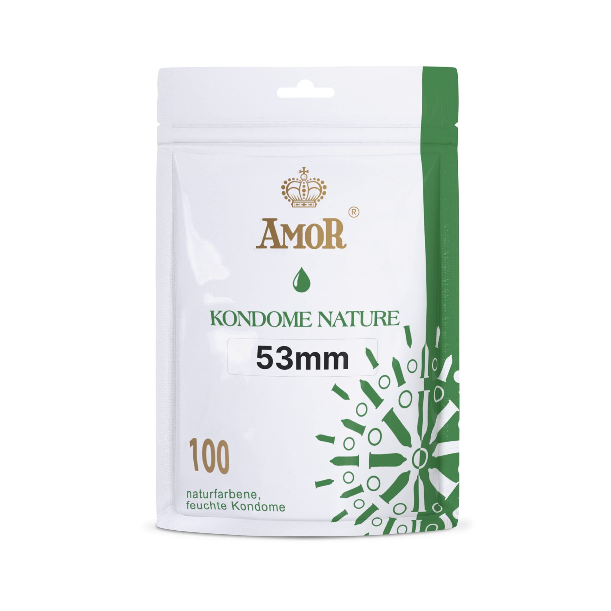 Verpakking Amor Nature condooms, 100 stuks, 53mm, natuurlijke kleur, vochtig.