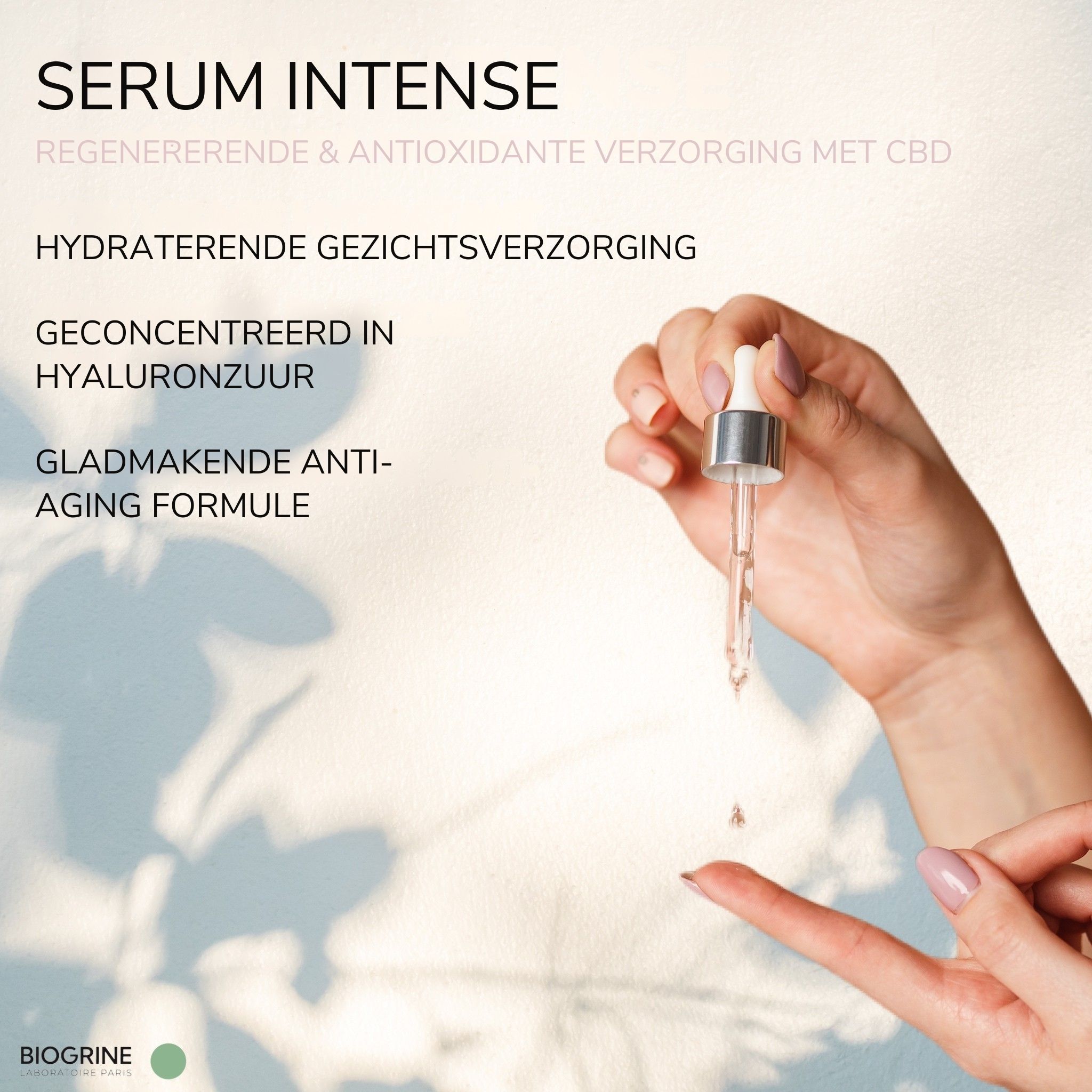BIOGRINE "SERUM INTENSE" – CBD- & hyaluronzuurserum, regenererend en antioxiderend met groene thee