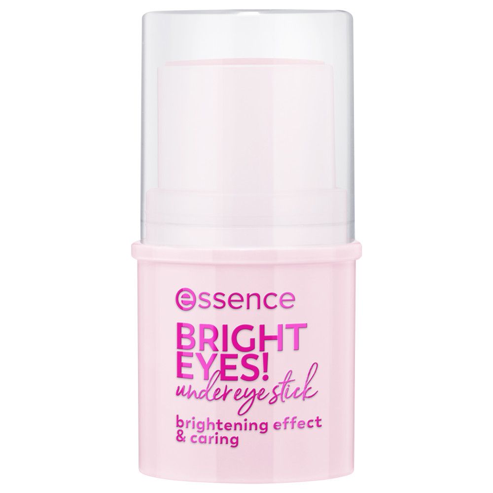 Roze stick met transparante deksel. Opschrift: Essence BRIGHT EYES! under eye stick, brightening effect & caring.