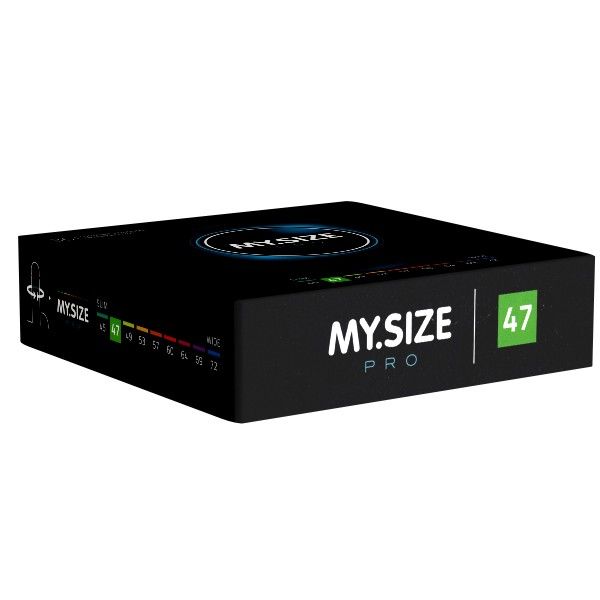 Boîte noire MY.SIZE PRO et 47mm. Gamme de tailles Slim à Wide avec code couleur.