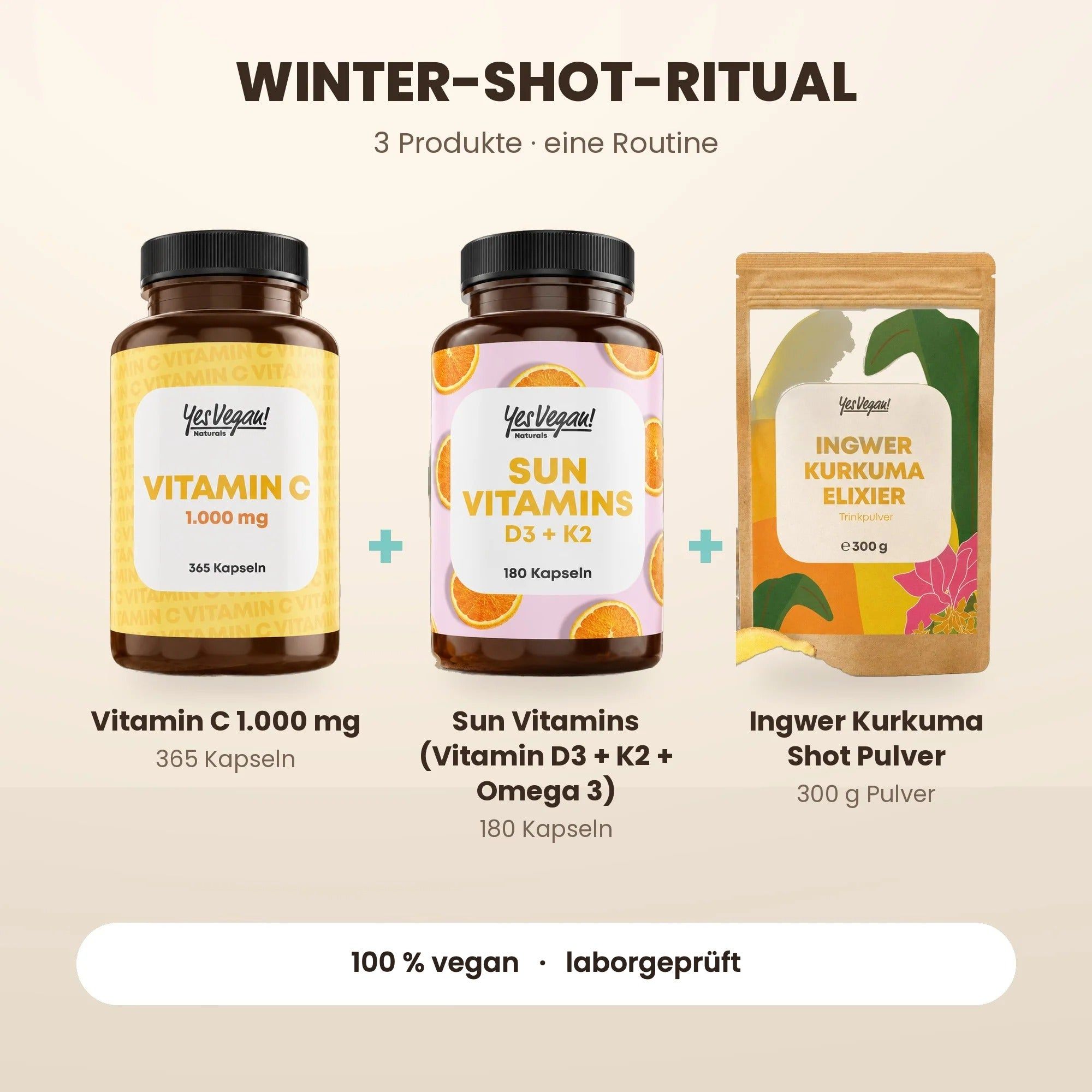 Trois produits Yes Vegan pour un rituel d'équilibre féminin : Ashwagandha (365 gélules), HBalance9 (120 gélules) et Complexe Magnésium (250 gélules).