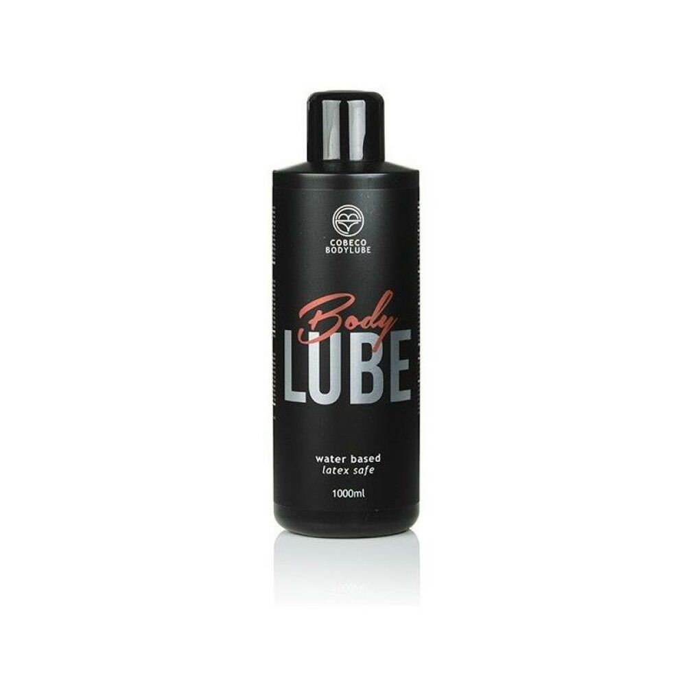 Bouteille noire de Cobeco Bodylube, 1000ml, à base d'eau, compatible latex.