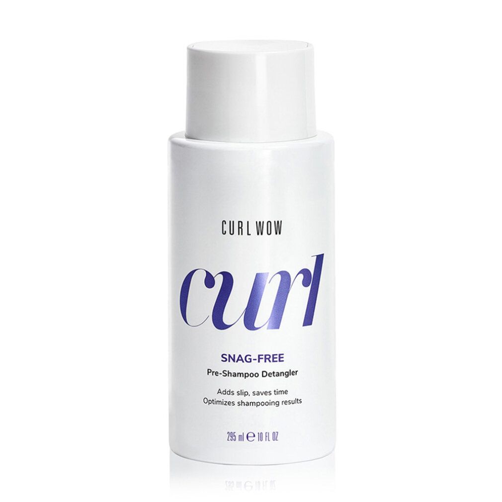 Bouteille blanche avec Curl Wow Snag-Free Pre-Shampoo Detangler. 295 ml / 10 fl oz.