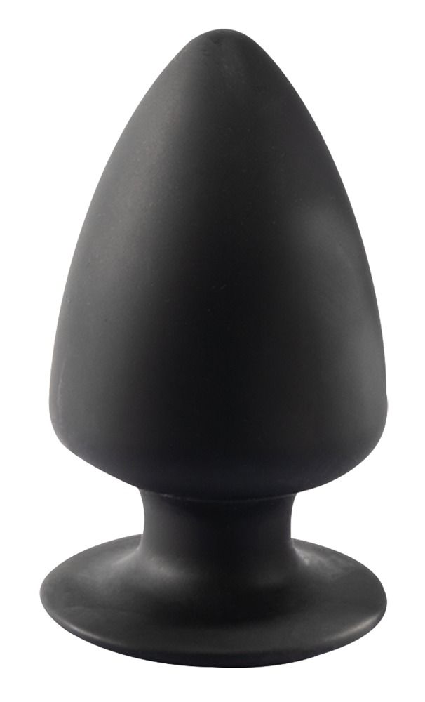 Bouchon conique noir en silicone avec une base large.