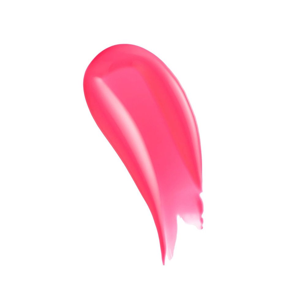 Roze lipglossveeg op witte achtergrond. Glanzende textuur, gebogen vorm.