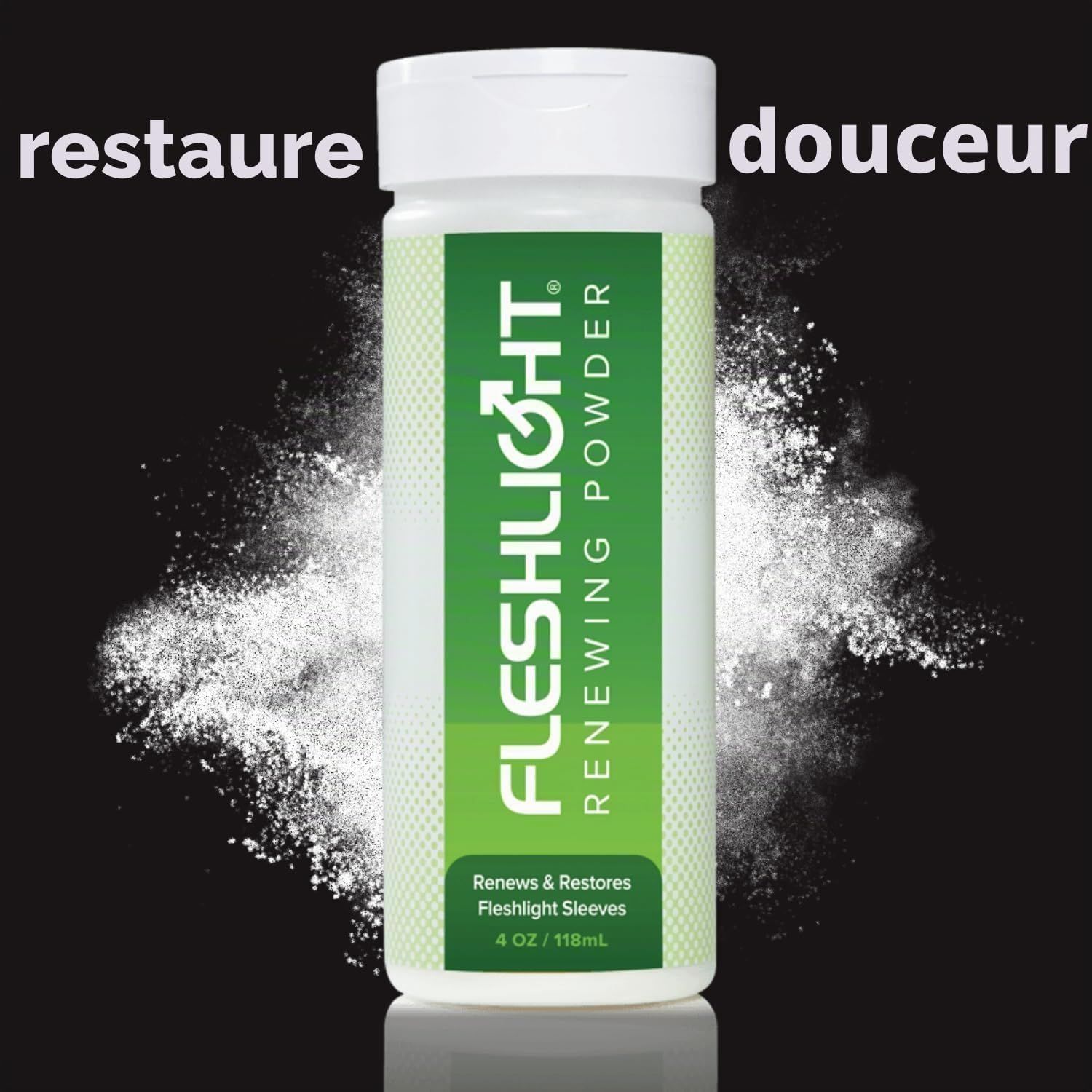 Bouteille de poudre renouvelante Fleshlight avec bouchon blanc. 118ml.