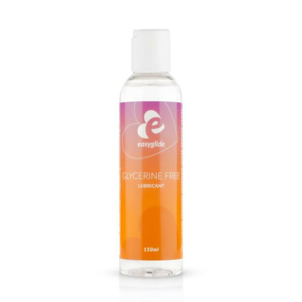 Transparante fles met witte dop. Etiket met logo, tekst "Glycerine Free Lubricant" en 150ml.