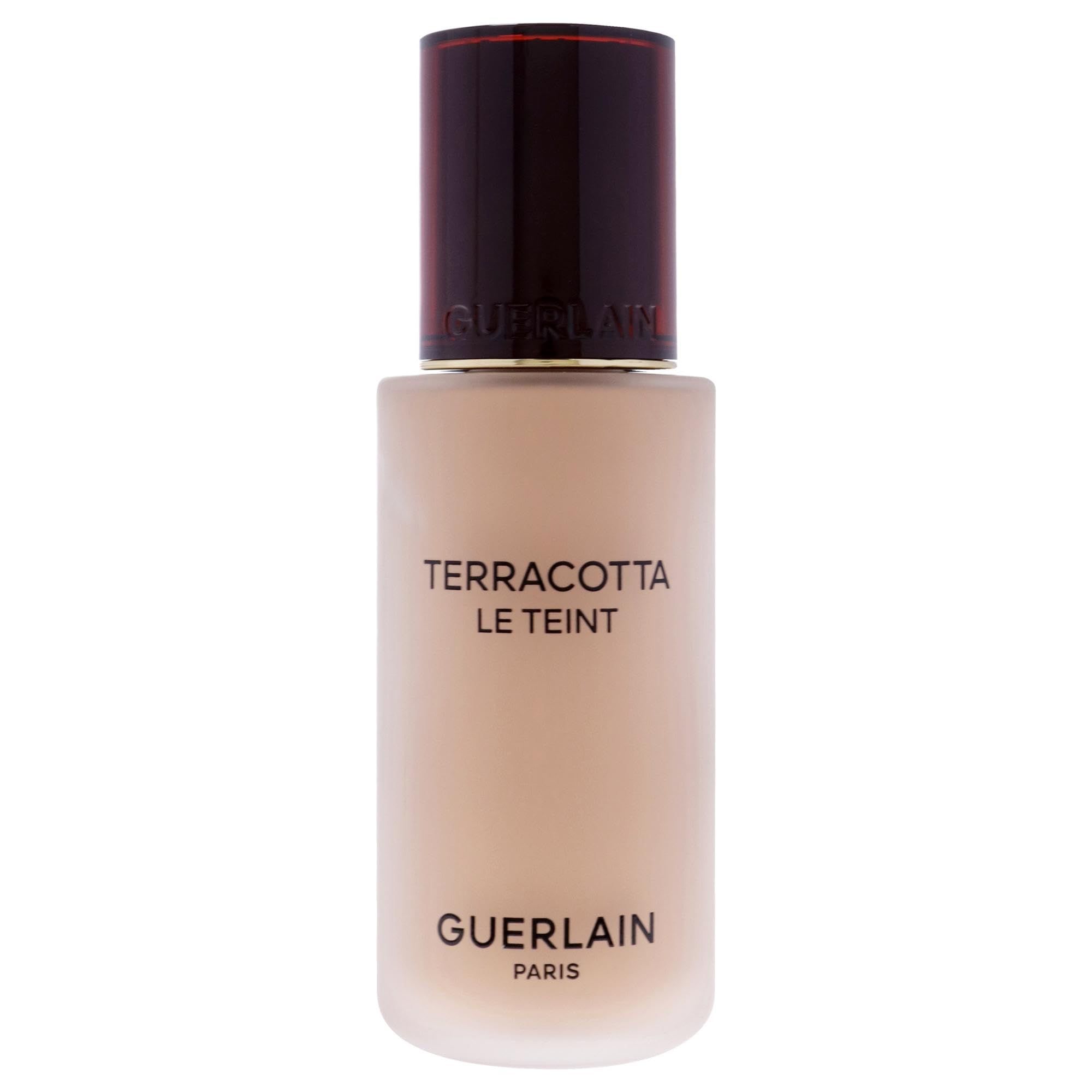 Guerlain Terracotta Le Teint Foundation. Fles met bruine dop. Tekst: Terracotta Le Teint, Guerlain Paris.