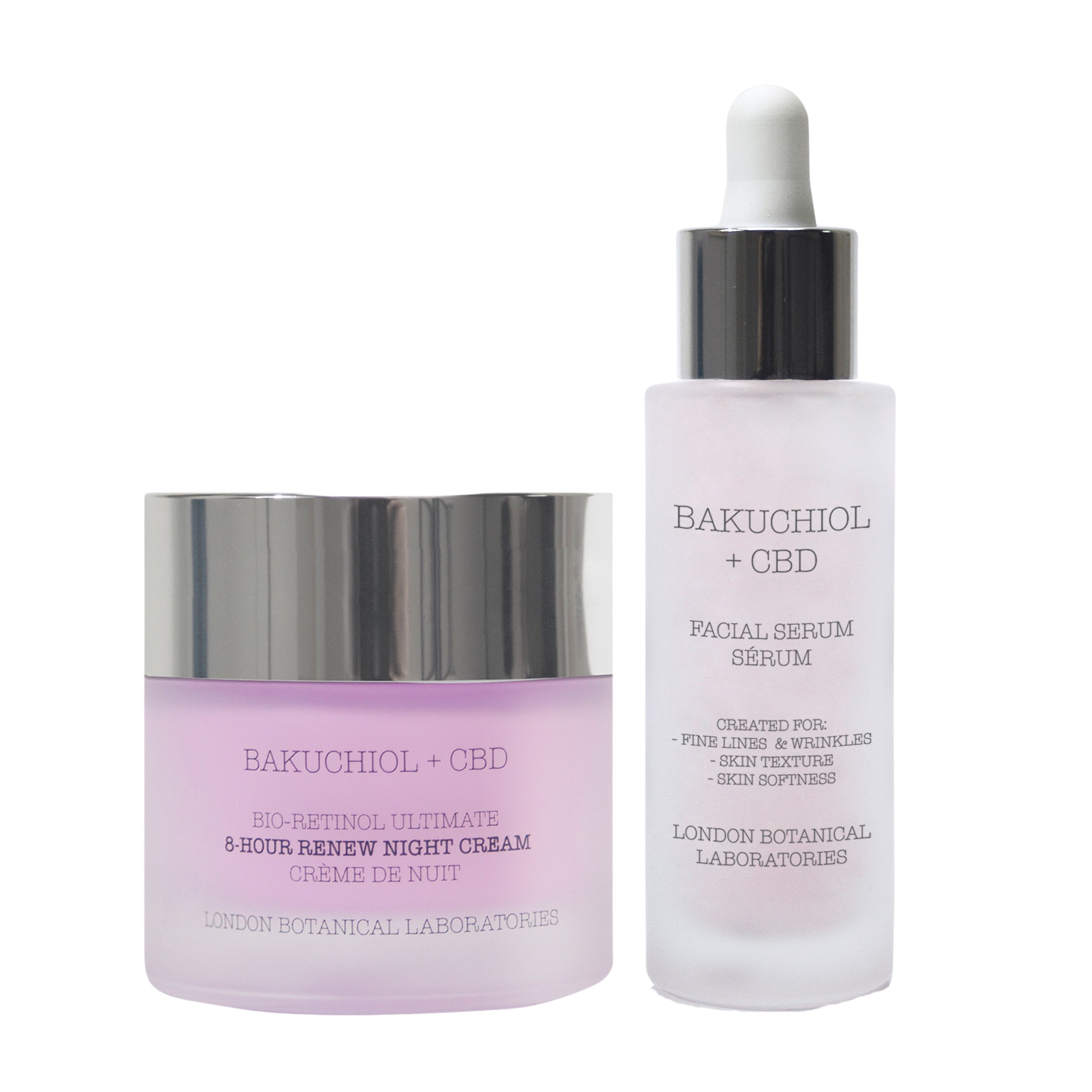 Crème de nuit et sérum visage London Botanical Laboratories Bakuchiol + CBD.
