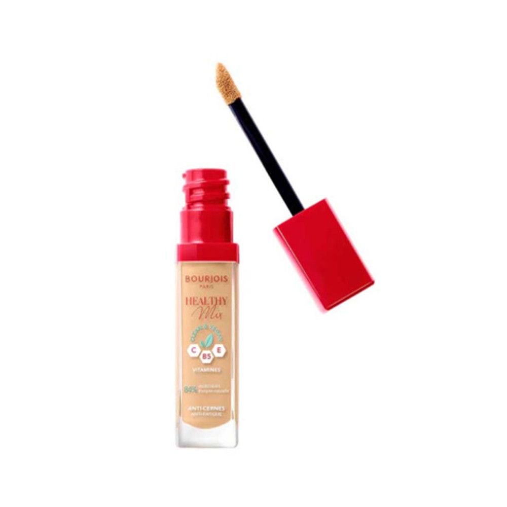 Flacon de correcteur avec bouchon rouge et applicateur. Inscription: Healthy Mix.