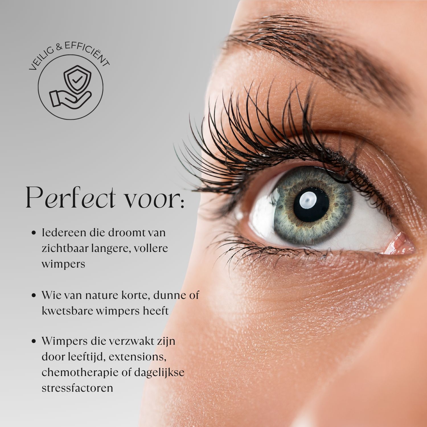 BEAUTICAL wimperserum. Zwarte fles met applicator. Zilveren dop. Voordelen.