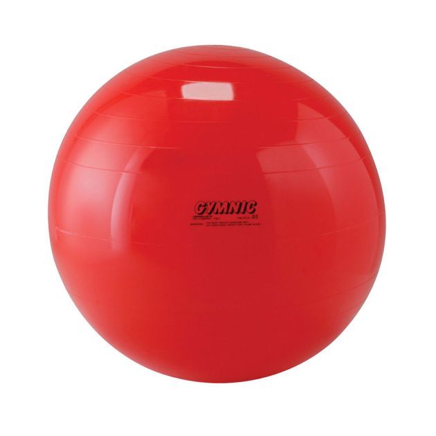 Ballon de gymnastique rouge. Marque Gymnic. Avec rainures.