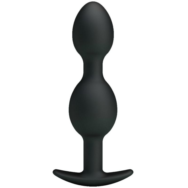 Zwarte siliconen plug met ergonomische vorm en brede basis.