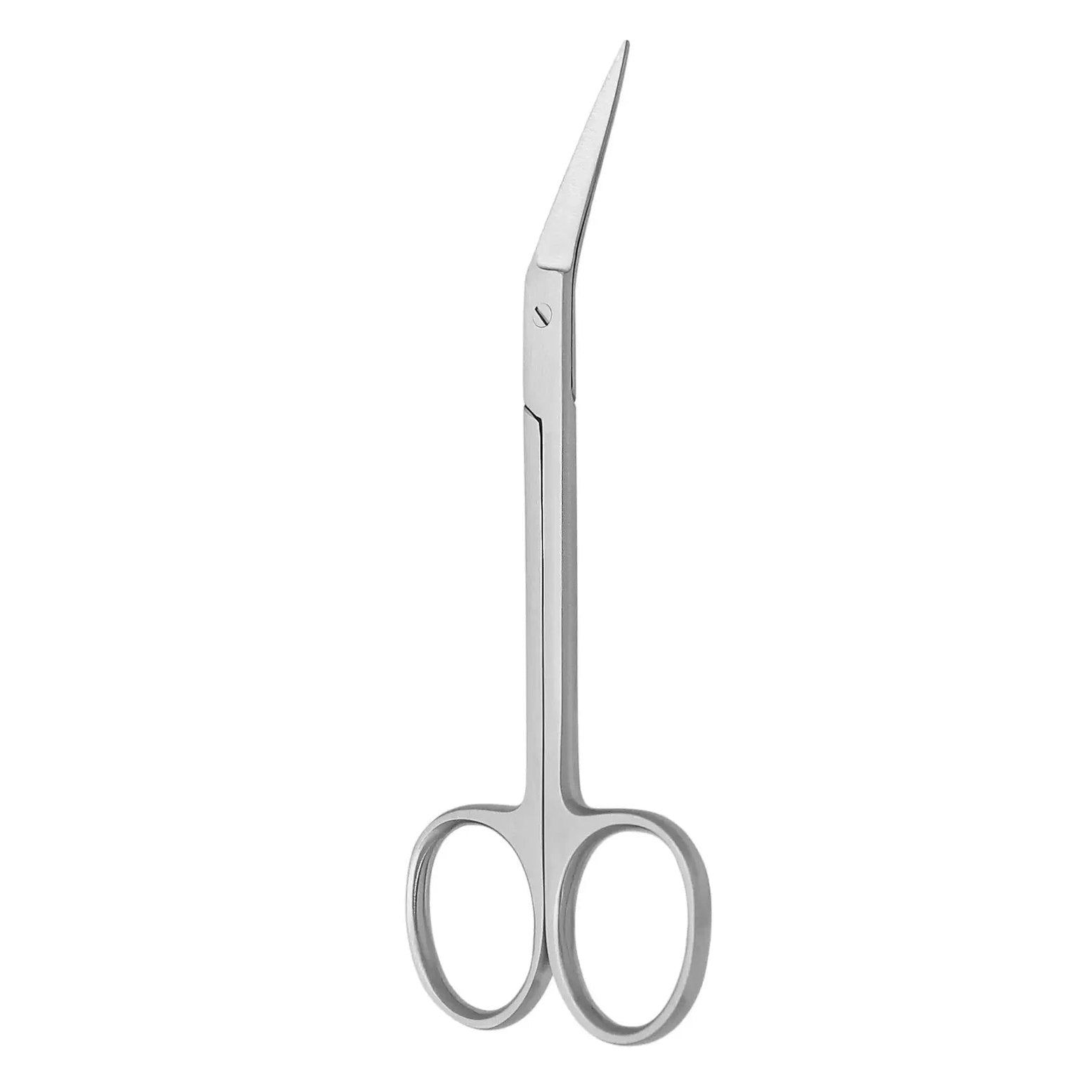 Ciseaux à ongles, lame incurvée, acier inoxydable. Anneaux ronds pour les doigts. Vue détaillée, éclairage clair.