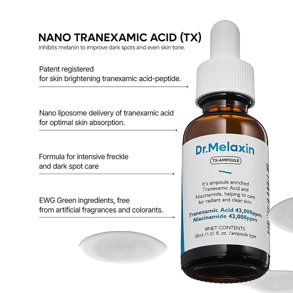 Dr. Melaxin TX Ampoule avec pipette. Formule pour le soin intensif des taches avec acide tranexamique.
