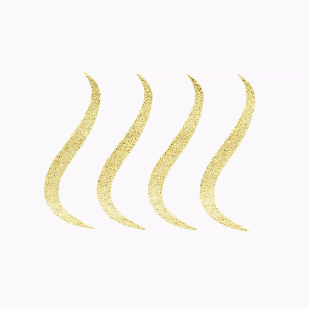 Quatre lignes dorées et ondulées sur fond blanc. Elles semblent faites d'un matériau scintillant.